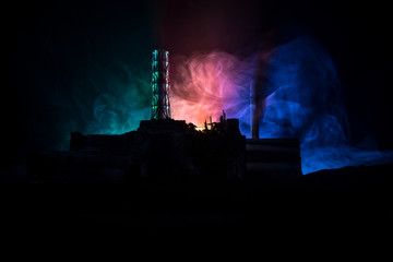 Creative artwork decoration. Chernobyl nuclear power plant at night. Layout of abandoned Chernobyl...