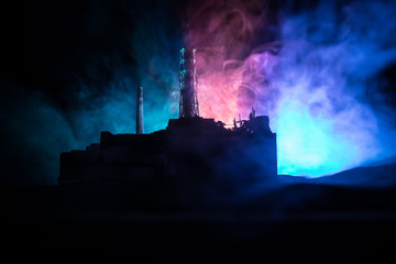 Creative artwork decoration. Chernobyl nuclear power plant at night. Layout of abandoned Chernobyl...