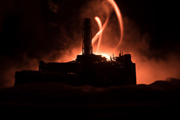 Creative artwork decoration. Chernobyl nuclear power plant at night. Layout of abandoned Chernobyl...
