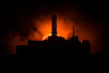 Creative artwork decoration. Chernobyl nuclear power plant at night. Layout of abandoned Chernobyl...