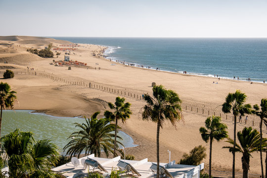 Maspalomas Gran Canaria Sand Dunes Beach Ocean At The Sea