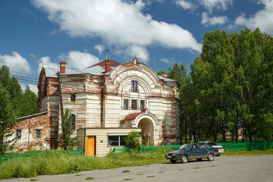 Half ruined Church of St. Nicholas and Anatoly of Nicomedia. Village of Visim, Sverdlovsk region, Russia.