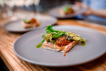 grilled salmon steak with sauce