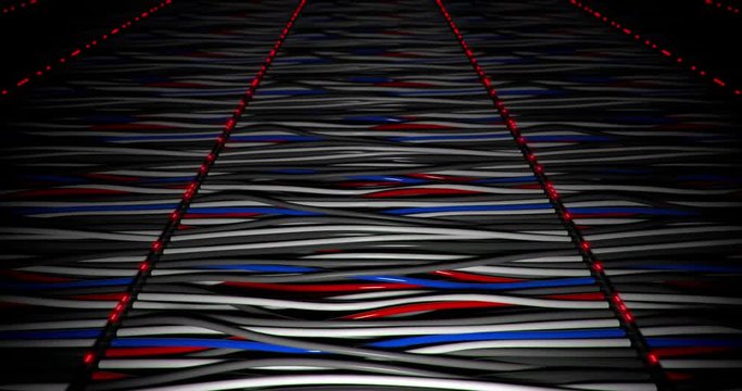 Camera flying above cables, endless looping 3D animation
