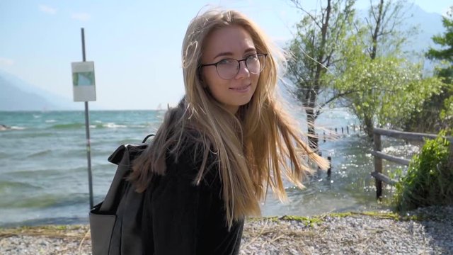 Blode Hipster Girl By Lake