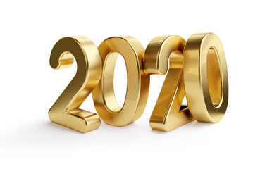 2020 bold letters golden isolated 3d-illustration