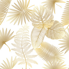Fototapeta na wymiar Seamless pattern with tropical leaf palm . Vector illustration.
