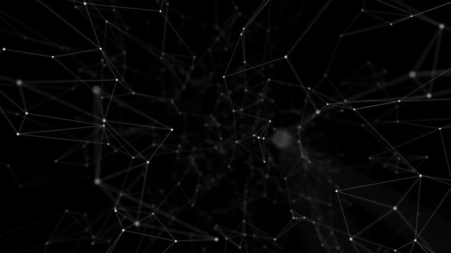 Connected nodes glowing and moving at space background. Plexus abstract technology and engineering background with original organic motion.