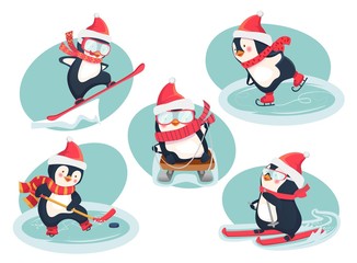 Fototapeta premium active penguins in winter concept