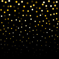 Round glitter luxury golden on black background. Gold glitter circle, round and diamond particles. Template with glitter for logo, greetind card, certificate, gift voucher and covers.