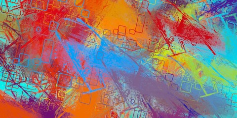 Fototapeta premium Wall painting. Oil painting. Painterly mix. Modern art. Backdrop material. Colorful pattern. Wide brush. Canvas surface. Color texture. Handmade background. 2d illustration. 
