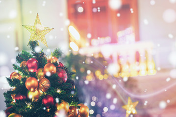 Christmas Background with bokeh light; Blurred Xmas background