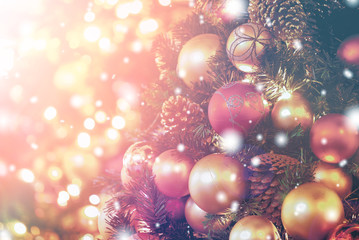 Fototapeta na wymiar Christmas Background with bokeh light; Blurred Xmas background