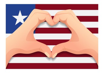 Liberia flag and hand heart shape