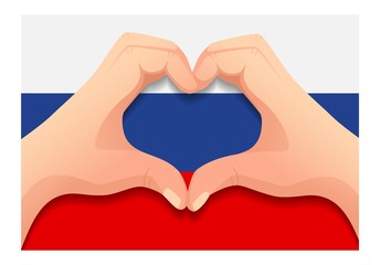 Obraz premium russia flag and hand heart shape