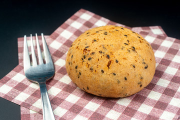 Japanese Mochi Buns on Checkered Serviette and a fork