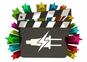 Electricity Energy Power Charging Movie Film Clapboard Spotlight 3d Illustration