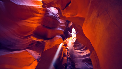 sun beam and ceiling of upper antelope canyon