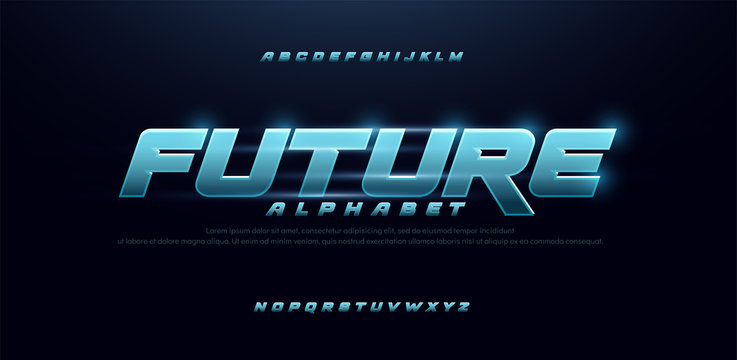 sport future blue glow modern alphabet fonts. technology typography bold and italic font uppercase. vector illustration