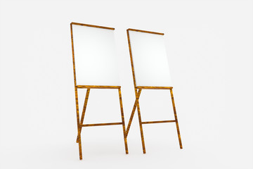 The blank easel board with white background, 3d rendering.