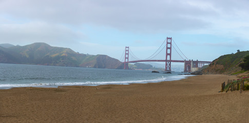 golden gate bridge on beach
