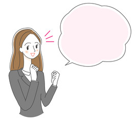 ガッツポーズをするスーツの女性のイラスト