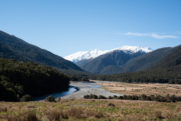 untouched nature scenery in the Southern Alps and Aoraki National Park