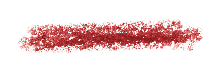 Lip liner stroke isolated on white background. Cosmetic pencil smudge smear texture. Red lipstick...