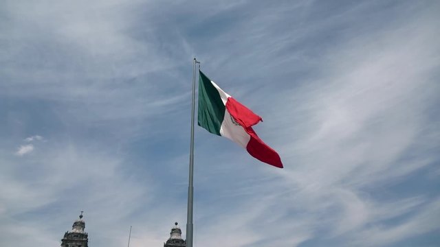 Mexican flag waving in Mexico City.
