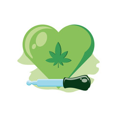 heart with cannabis leaf and dropper