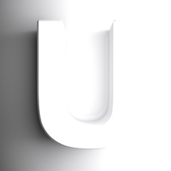 U white letter isolated on white background - 3D rendering illustration