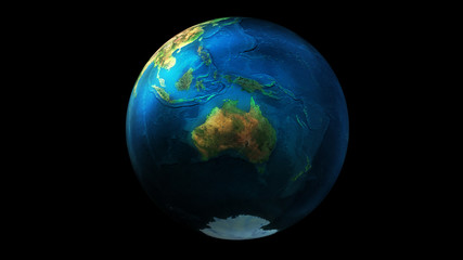 The day half of the Earth from space showing Asia, Oceania, Australia and Antarctica.