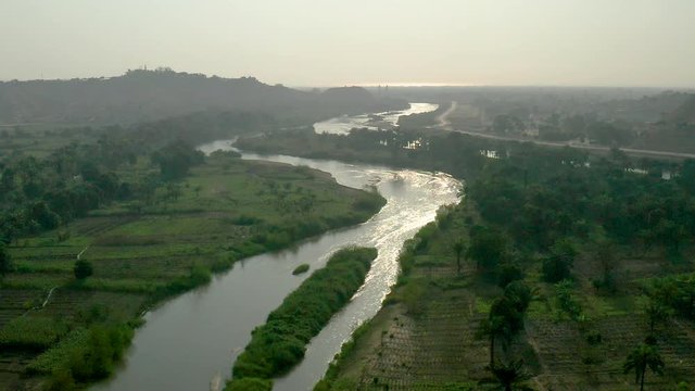 Flight over the Catumbela River, Benguela, Angola Footage with Drone, 120 fps