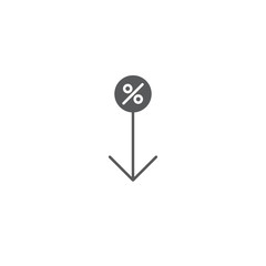 Percentage arrow down vector icon isolated on white background