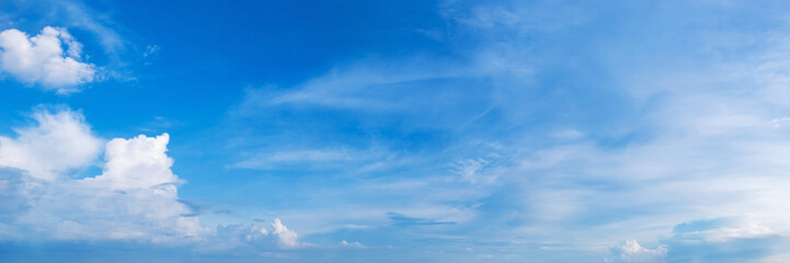 Panorama sky with cloud on a sunny day. Beautiful cirrus cloud.