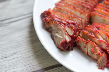  Roasted red pork on white plate