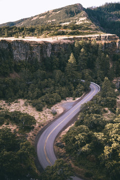 Curved Road in Oregon Surrounded by Forest