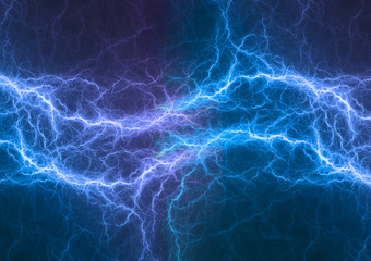 Fototapeta na wymiar Blue electrical lightning, plasma abstract background