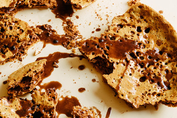 Honeycomb Candy with Chocolate Sauce