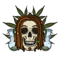 Rastaman Skull. Vector illustration isolated on white background.