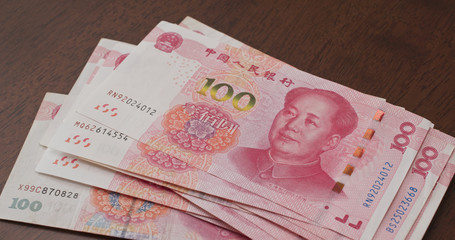Counting on Chinese RMB banknote
