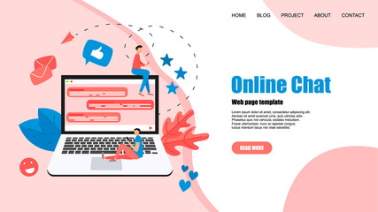 Web template with messenger. Online chat concept.	