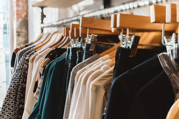 Clothing on racks in a store