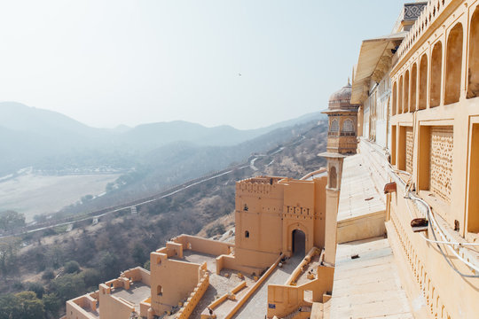 VIew of the fort and the hill below in Jaipur, India