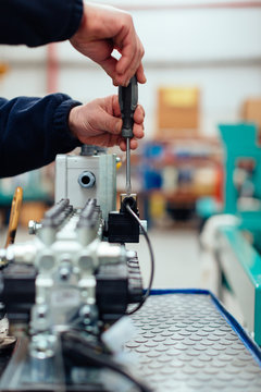 Reparing an engine in the factory.