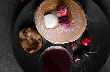 Fresh pick up forest fruit with wholegrain pancakes