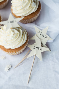 Christmas cupcakes with hand crafted cake picks