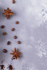 Coffee beans background. Top view. Copy space