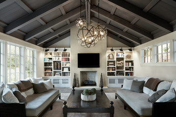 Rustic living room in luxury custom built home in California