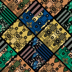 Seamless patchwork quilt patches elements vintage retro pattern